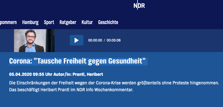 Screenshot der Webseite: ndr.de/media/Meinung-Corona-Tausche-Freiheit-gegen-Gesundheit,audio663746.html